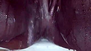 Black milf shaves smooth pussy then masturbates to wet orgasm close-up