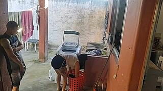 busty maid can't resist sucking my hard cock workout