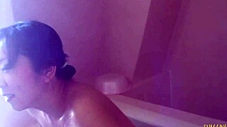 mature asian lady bent over doggy takes sloppy creampie finish