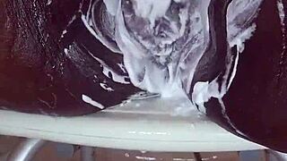 Black milf shaves smooth pussy then masturbates to wet orgasm close-up