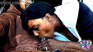 ecstatic bear suit blowjob swallowing cock in car