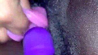 amateur ebony hits creamy orgasm waves with toys