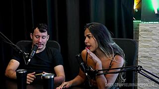 Kaliente couple's teasing podcast foreplay with sultry Bia Hot