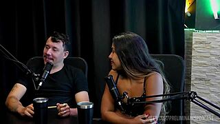 Kaliente couple's teasing podcast foreplay with sultry Bia Hot