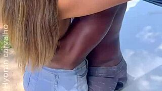 couple bangs black lover on dirt road cuckold watches squirting creampie