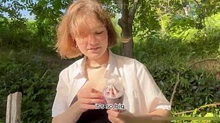 fed a cute young nympho ice cream then sloppy deepthroat and rough outdoor cumshot