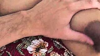 Her intense brown eyes captivate as she shows off huge tits