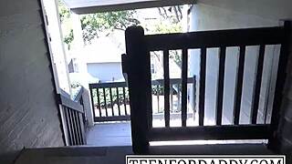 Blonde Asian babe kneels for sloppy public deepthroat blowjob on huge black cock