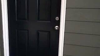 Blonde Asian babe kneels for sloppy public deepthroat blowjob on huge black cock