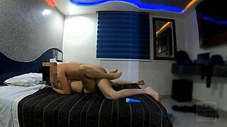 Pam hotwife's intriguing motel swinger tease in blue dress