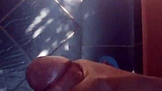 guy casually strokes his throbbing cock outdoors feeling the breeze on his balls