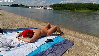 Ariela rider naked flashing pussy riding public on danube bank!