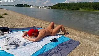 Ariela rider naked flashing pussy riding public on danube bank!