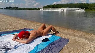 Ariela rider naked flashing pussy riding public on danube bank!