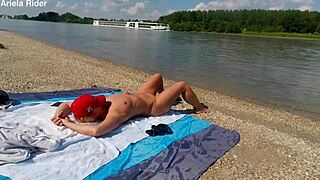 Ariela rider naked flashing pussy riding public on danube bank!