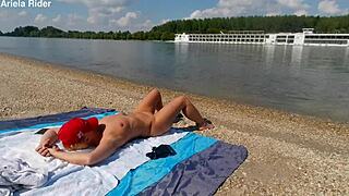 Ariela rider naked flashing pussy riding public on danube bank!