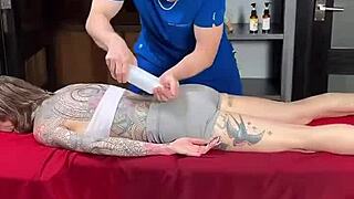 whoa this big boobs milf gets oiled massage turning hardcore cumshot