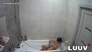 emily's private bathroom tease flashes natural tits before dildo orgasm bliss