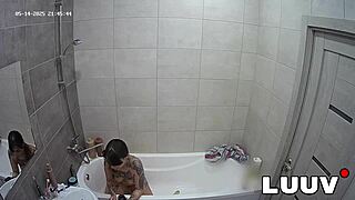 emily's private bathroom tease flashes natural tits before dildo orgasm bliss