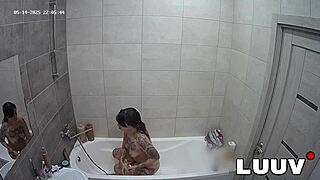 emily's private bathroom tease flashes natural tits before dildo orgasm bliss