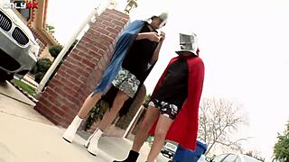 uh bosomy veronica rayne takes two cocks outdoors rough and squirting