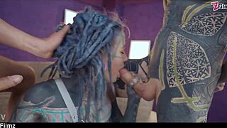 Intriguing Heavy Tattoo Girl Performs Daring Goth Punk Alt Show