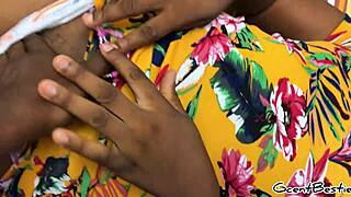 thick ebony babe moans during deep home pussy massage