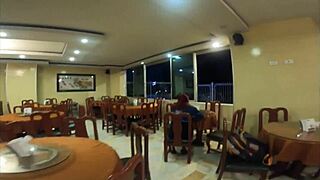 street slut grabs dick in bathroom after food begs for interracial fuck