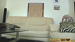 damn ebony deepthroats huge load then all fours for white stud's pound!