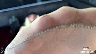 Mistress's beautiful feet tease in tights close-up