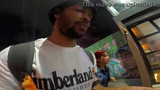 street slut grabs dick in bathroom after food begs for interracial fuck