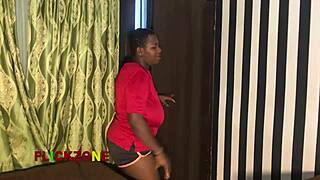 oiled ebony neighbor with huge natural tits and big ass gets fucked hard up close