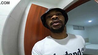 street slut grabs dick in bathroom after food begs for interracial fuck