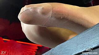 Mistress's beautiful feet tease in tights close-up