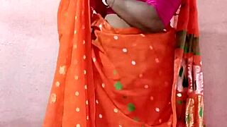 Curvy BBW Brunette Stuns in Elegant Traditional Saree Pose