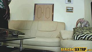 damn ebony deepthroats huge load then all fours for white stud's pound!