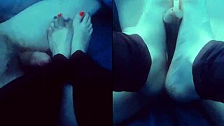 barefoot goddess strokes cock with soft hands and tiny feet on multi screen 👣💦