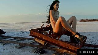 perfect latina fingers pussy frantically moaning in scorching desert heat