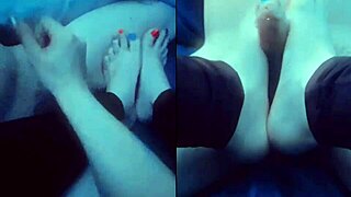 barefoot goddess strokes cock with soft hands and tiny feet on multi screen 👣💦