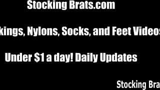 sliding soft pantyhose down thighs for teasing footjob suck