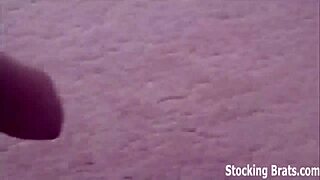 sliding soft pantyhose down thighs for teasing footjob suck