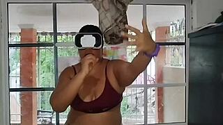 bbw with huge ass in vr glasses gets hairy pussy licked then facialed
