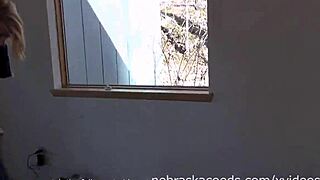 Skinny Iowa teen flashes and masturbates nervously in forest