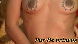 two skinny brazilian latinas dance in lingerie before giant toy play