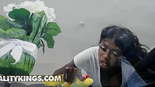 Bombshell ebony mystique rides massive hard cock in steamy reality session