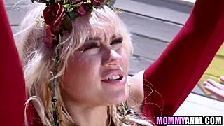 masked milf bends over for deep anal pounding in costume