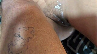 Mutual jerking cums hard on shaved petite pussy