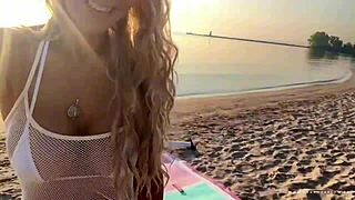 Public SUP Yoga with Lush Bikini Milf Ends in Cum