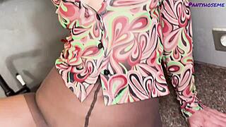 Watch this mature slut cook clean in pantyhose then ride black cock to creampie!