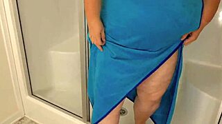 big boobed bbw maid flashes juicy ass and pussy in shower closeup